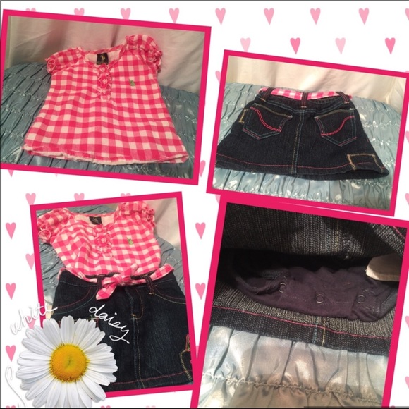 US Polo Girls Denim Onesie Skirt  and plaid top - Picture 2 of 8